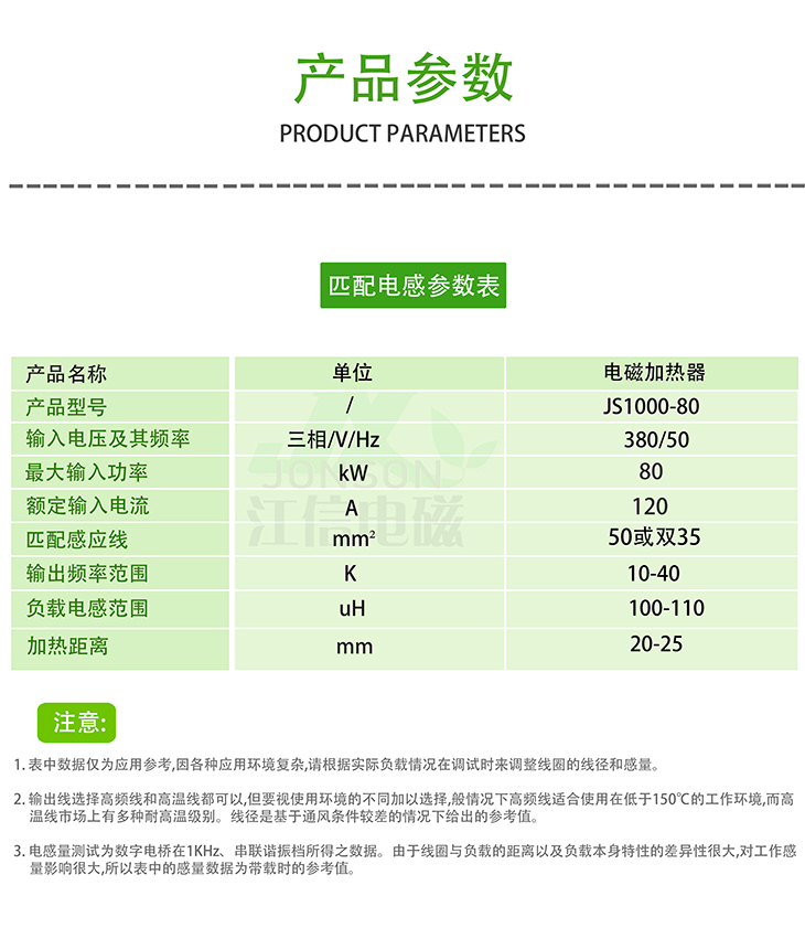 70KW電磁加熱器匹配參數表